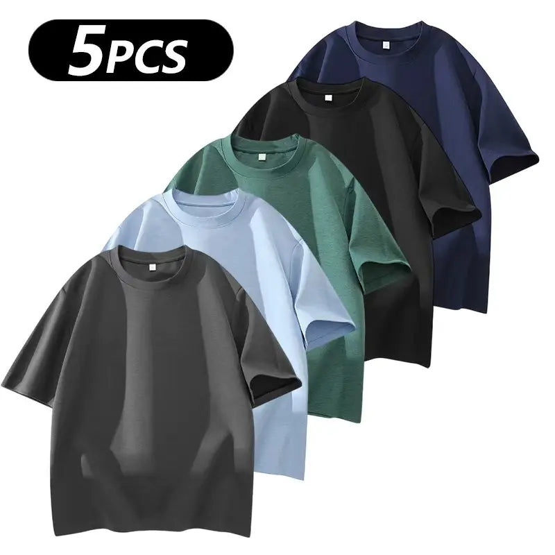Men's 100% cotton Crew  T-Shirts Set - Soft Loose Fit Navy Gray Black for Casual Daily Wear Streetwear Crewneck