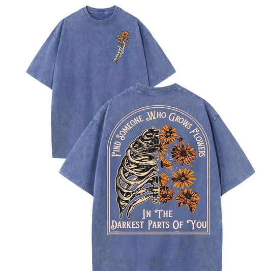 Men's Classic 230g Washed Cotton Short-Sleeve T-Shirt - Sunflower Vintage Graphic, Structured Heavyweight, Casual Round Neck, Vibrant Prints, All-Seasons, Long-Lasting Color, All-Day Comfort Menswear