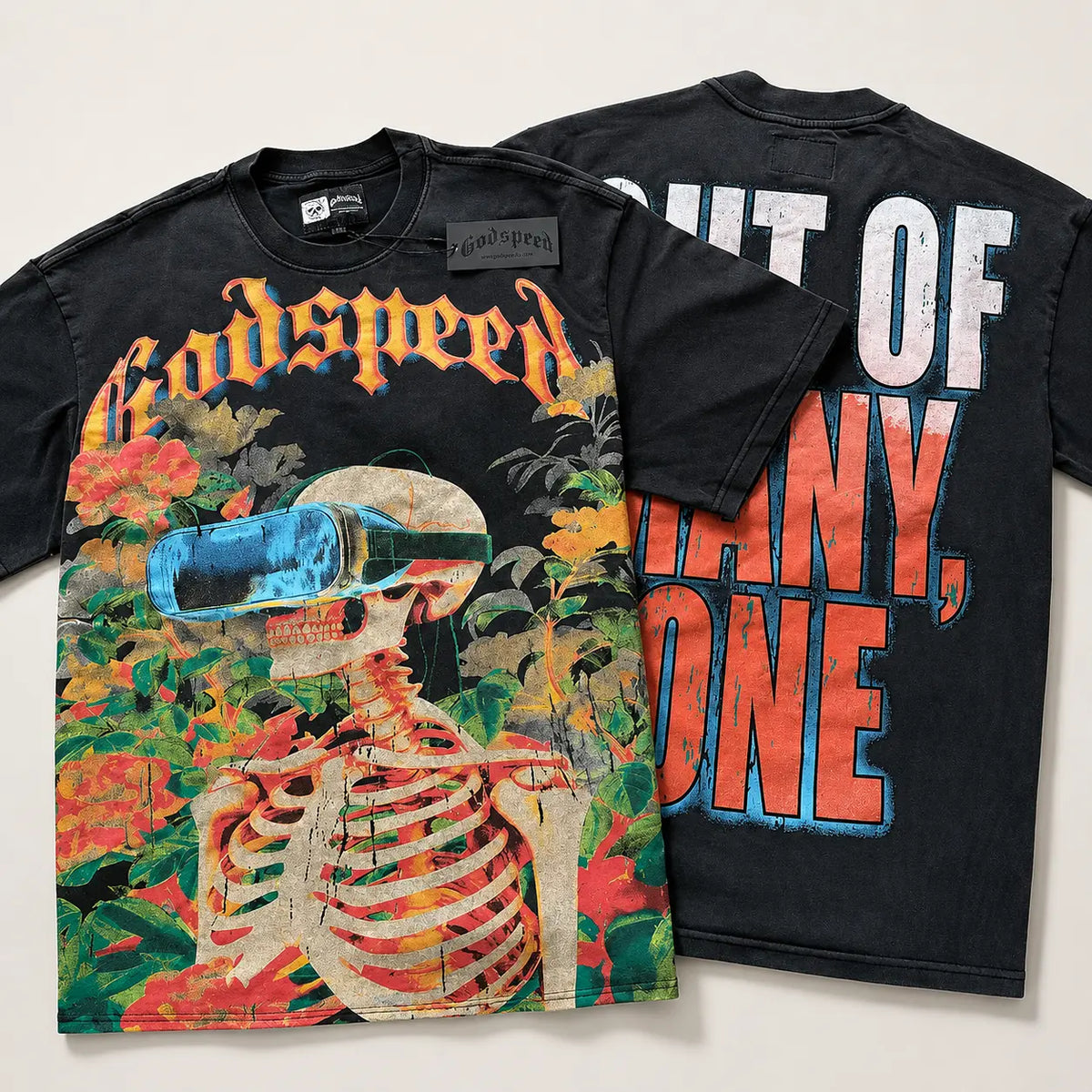 European American Casual Y2K GODSPEED Trade Rock Band Retro Washing Short Sleeve T-Shirt Casual Loose Men Women Couples Bottom Shirt