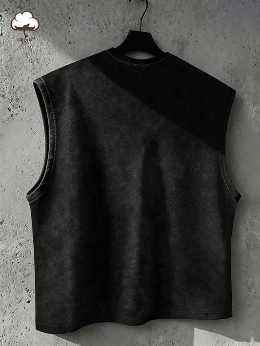 Men/Women Distressed Black Studded Sleeveless Vest, Y2K Gothic Casual Top, Vest Tops, for Streetwear, Menswear