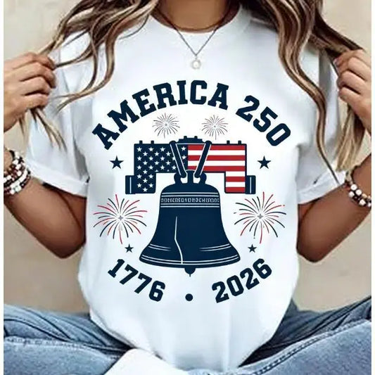 Men's Classic 1776-2026 Pride 250th Anniversary Graphic Tshirt - 100% Cotton Casual Short-Sleeve Oversize Cut Patriotic Theme Top with Flag Letter Print for 4th of July Wear