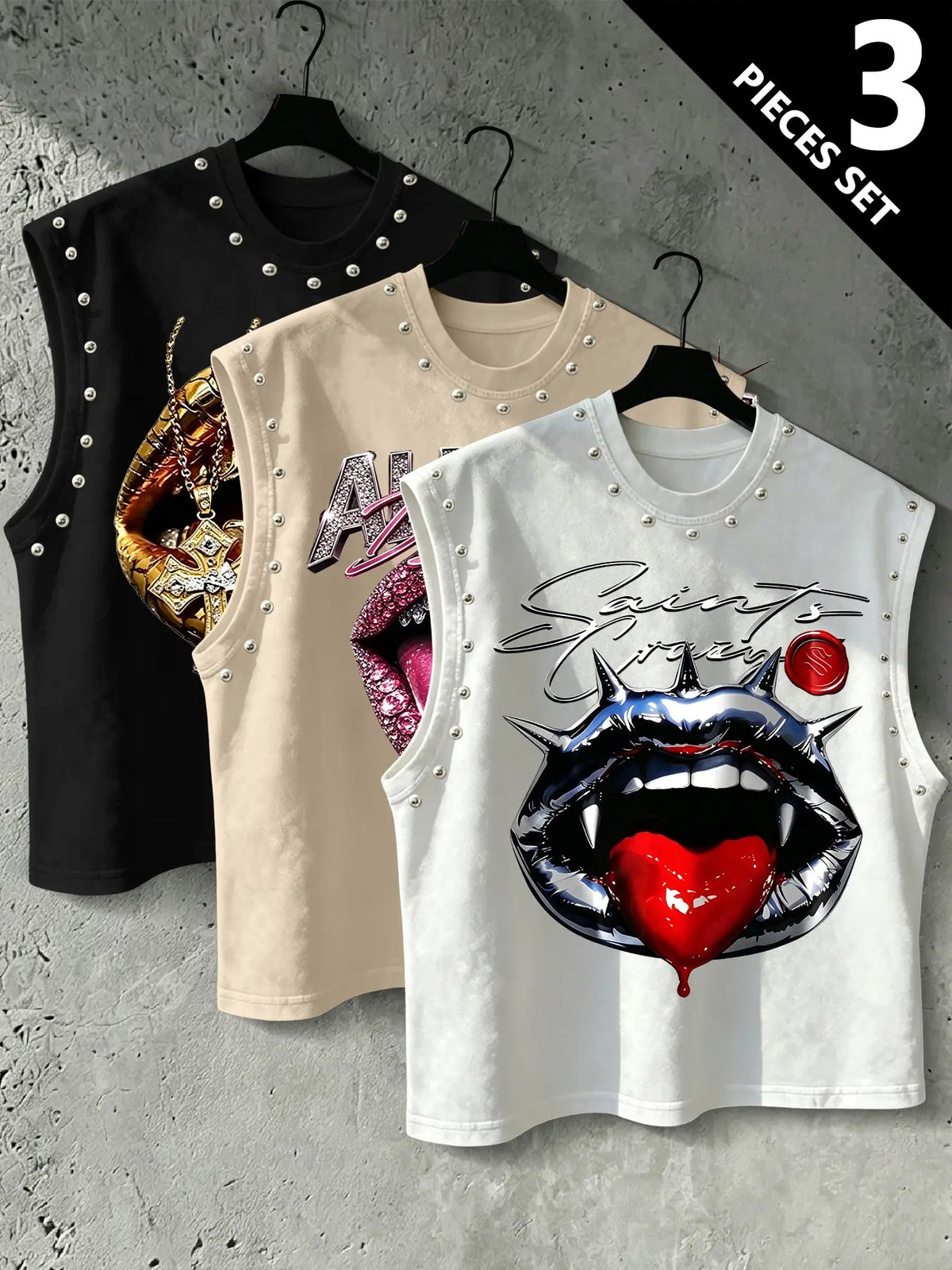 Men's Punk Style Vest, Tribal Print, Metal Rivets, Breathable Knit Fabric, Streetwear Fashion, Comfortable and Durable, Fitted Sleeveless, Graphic Sleeveless Vest, Streetwear Tank Vest, Breathable Sleeveless Design, Knitted Vest