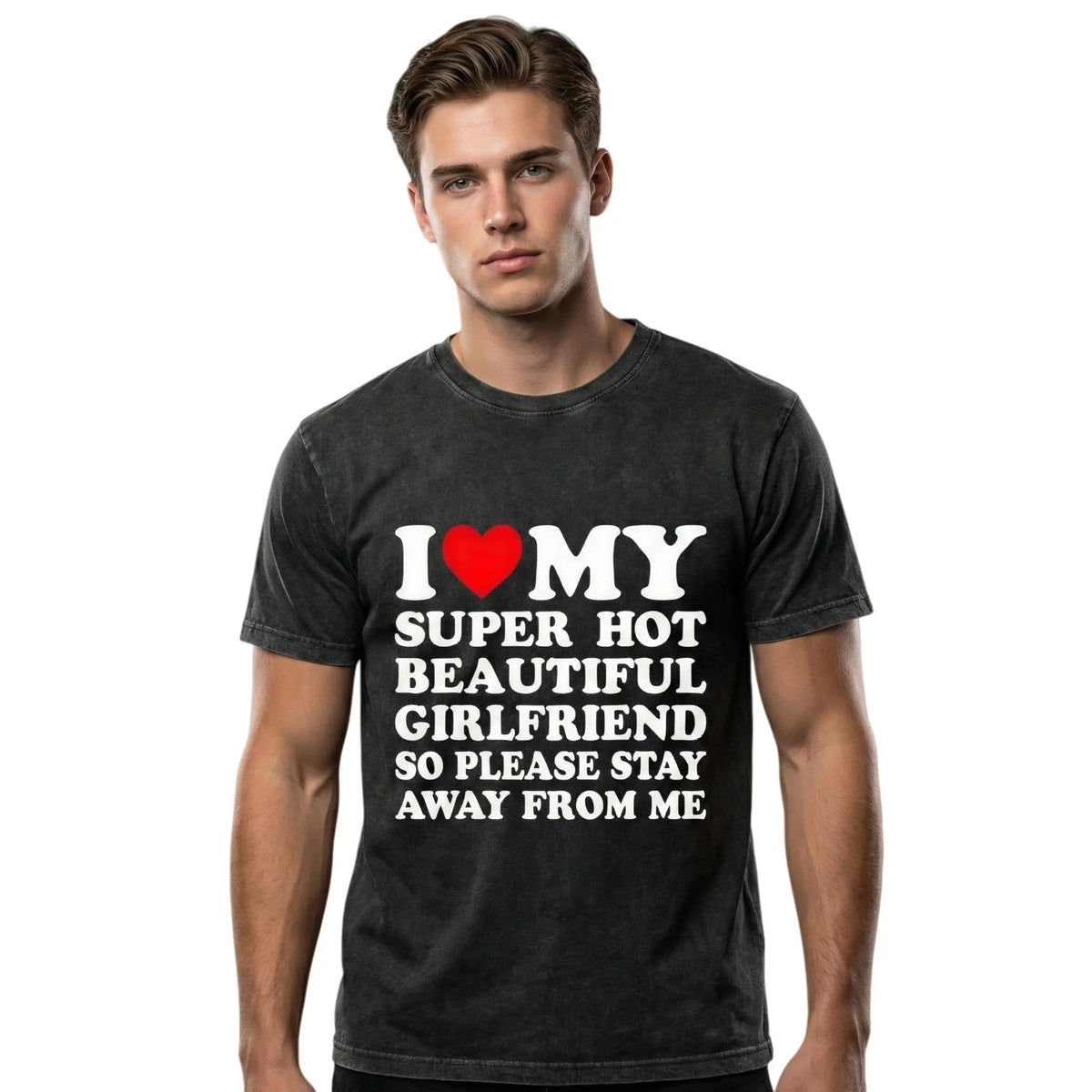 Men's Cotton Round Neck Short-Sleeve Graphic Tee - Casual Soft Men's Wear Top with Classic "I Love My Super Hot Girlfriend" Meme Print, Comfortable Male Clothing, Valentine's Day Mens Gifts for Outdoor Summer Use, Men's T Shirts, Meme Shirts