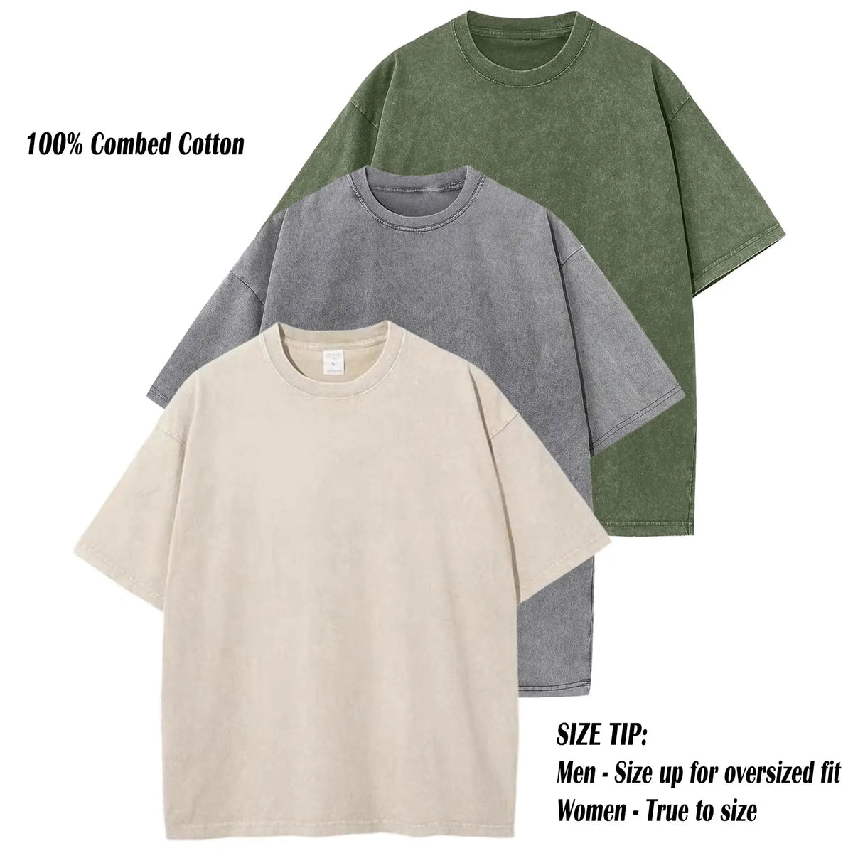 ARSSM 3 Pack Acid Wash Unisex Oversized Cotton T-Shirt Crew Neck Half Short Sleeve Summer Top Casual Loose Fit Solid Streetwear Comfortable Tees Basic Womenswear Shortsleeve Tshirt