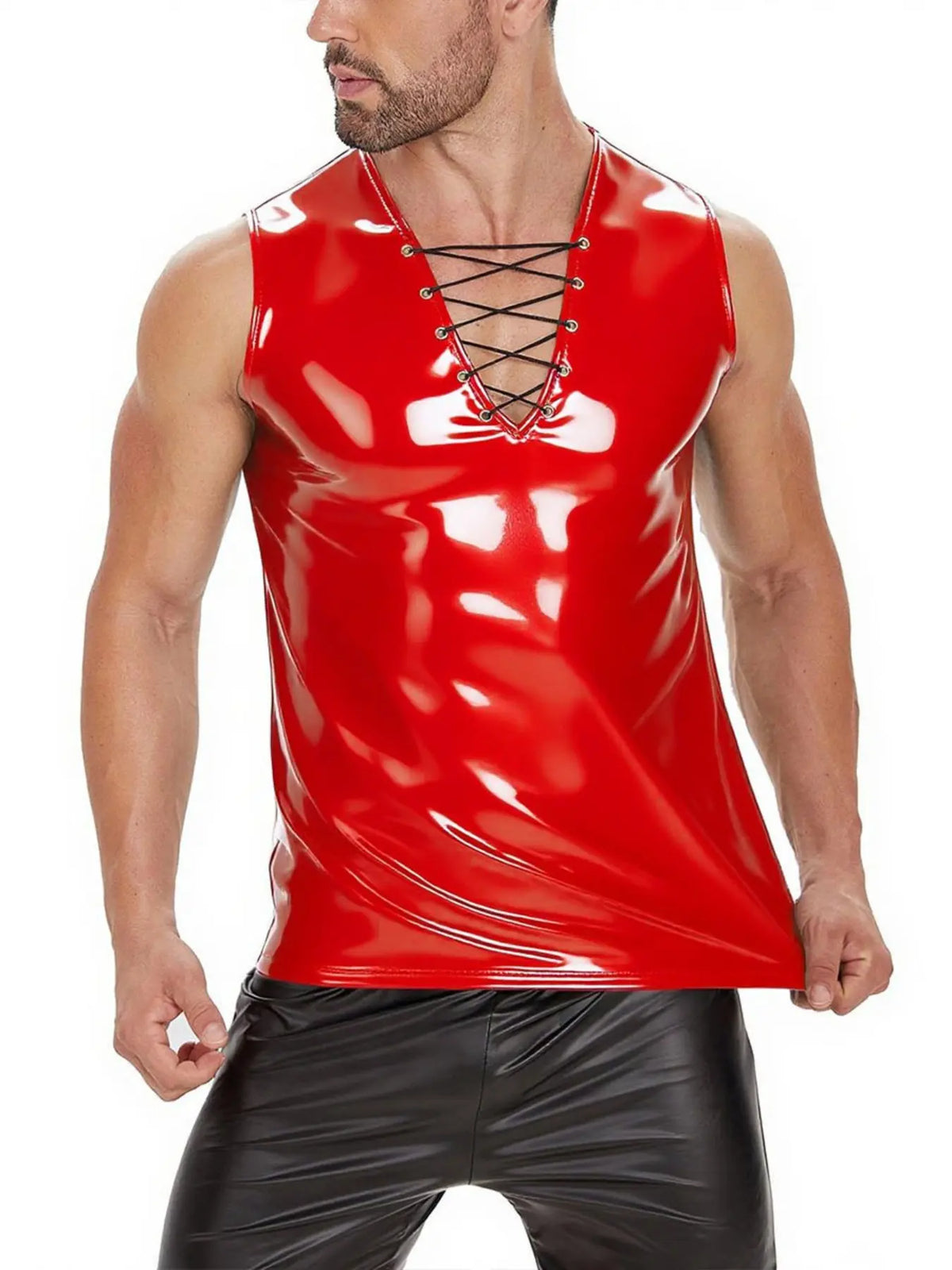Men's Sleeveless Half-Zip Pull-On Slim Fit Elastic Nightclub Top, Comfortable and Stylish, Perfect for Evening