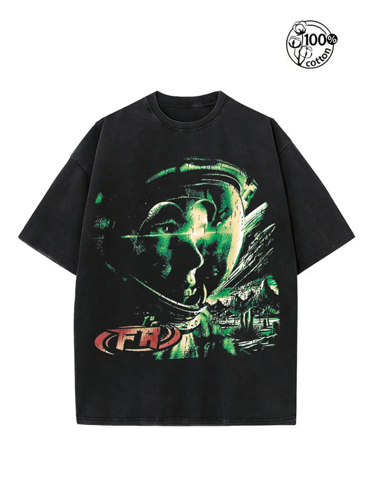 Out of This World Slogan Astronaut Pattern Cyberpunk Space Short Sleeve T-Shirt, Dark Punk Y2K Style, Unisex Streetwear Fashion