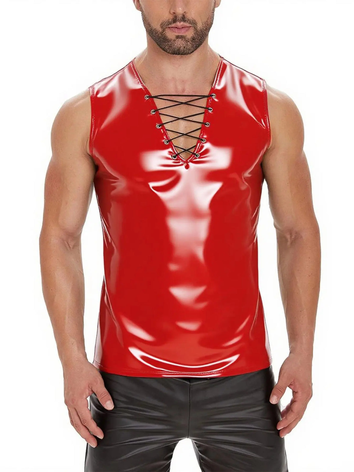 Men's Sleeveless Half-Zip Pull-On Slim Fit Elastic Nightclub Top, Comfortable and Stylish, Perfect for Evening