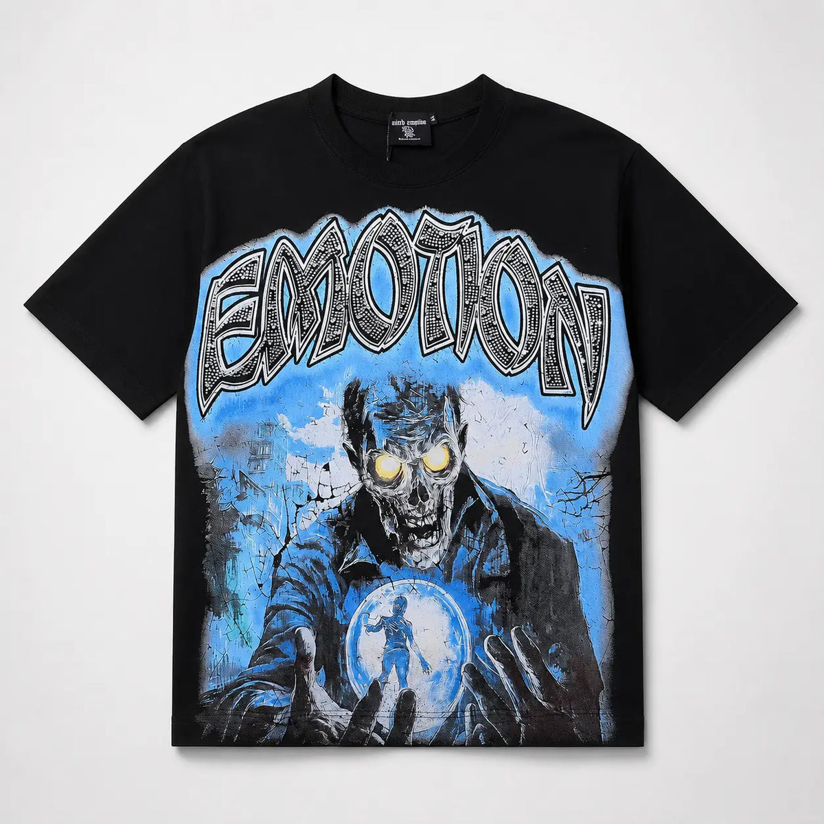 RMIXED EMOTION Rhinestone Graphic T-Shirt Men Women Oversized Cotton Tee Short Sleeve Crew Neck Streetwear Top Angel Print Gothic Y2K Hip Hop Casual Summer Shirt