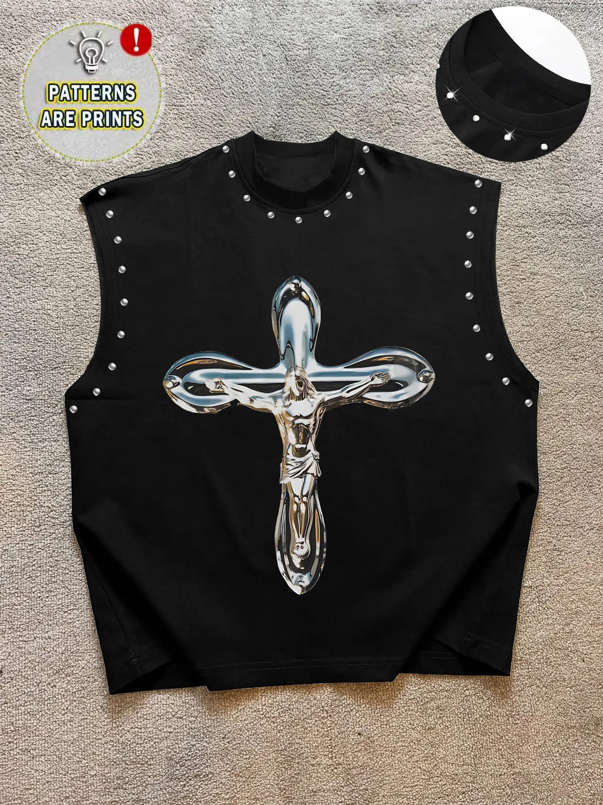 Men's Casual Vest, Background Mirror Cross Graphic Print, Regular Fit, Loose-Fitting, Pioneer Trend, Daily Wear, Light Social