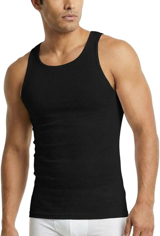 Men’s 3-Pack 100% Cotton Ribbed Sleeveless A-Shirt Tank Top Undershirt