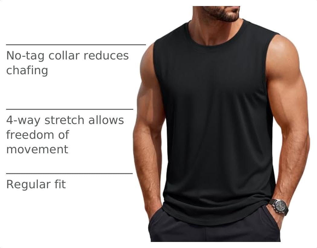 TACVASEN Tank Top for Men Moisture Wicking Cotton Sleeveless Shirts Muscle Gym Workout Causal Summer Tank Tops