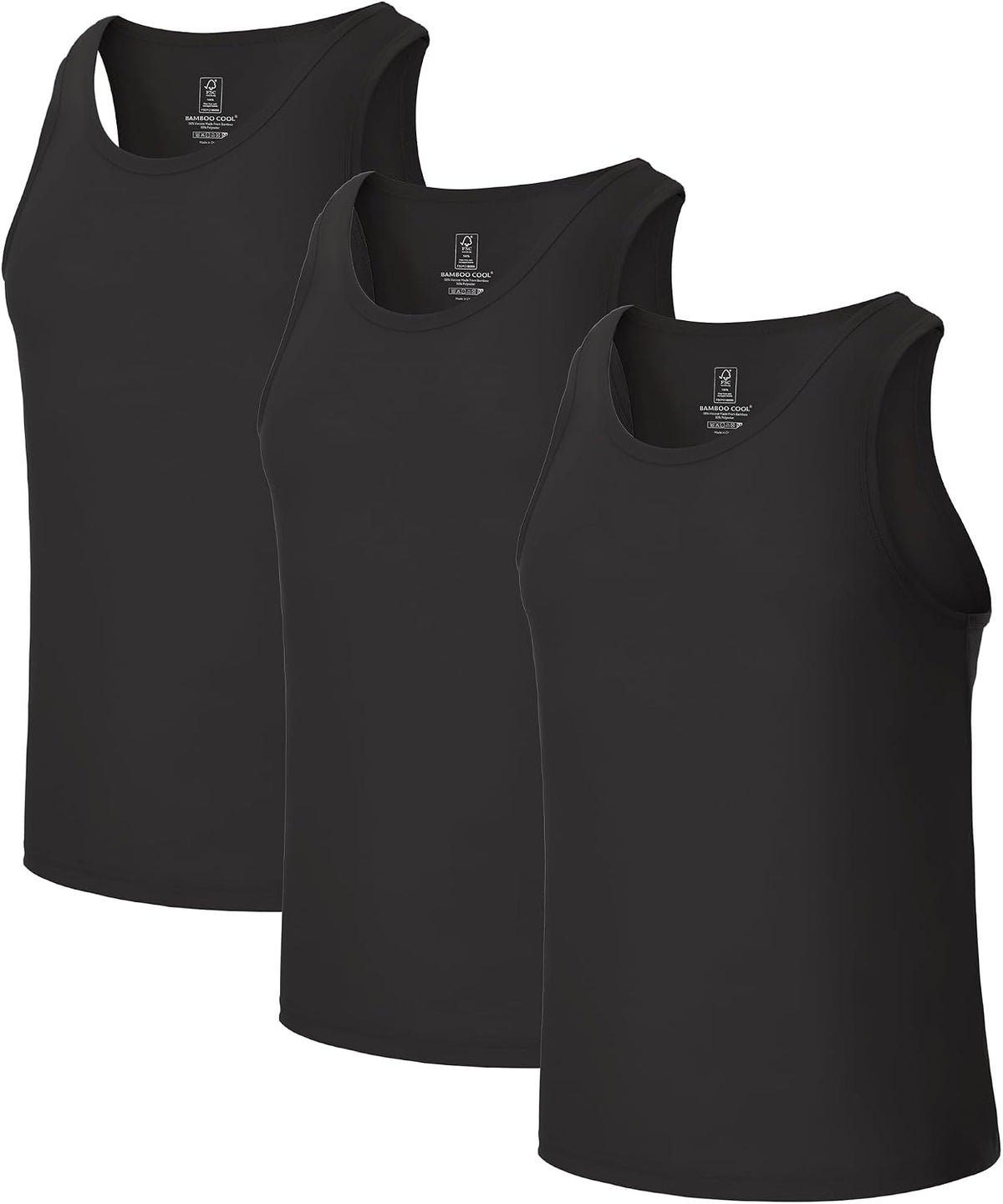 BAMBOO COOL Men's Tank Top Undershirts Moisture Wicking Fit A-Shirts 3 Pack