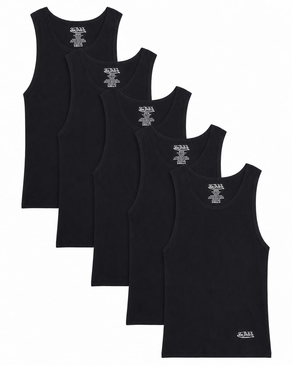 Von Dutch Mens Tank Tops 5 Pack Soft Cotton Ribbed Sleeveless Undershirts