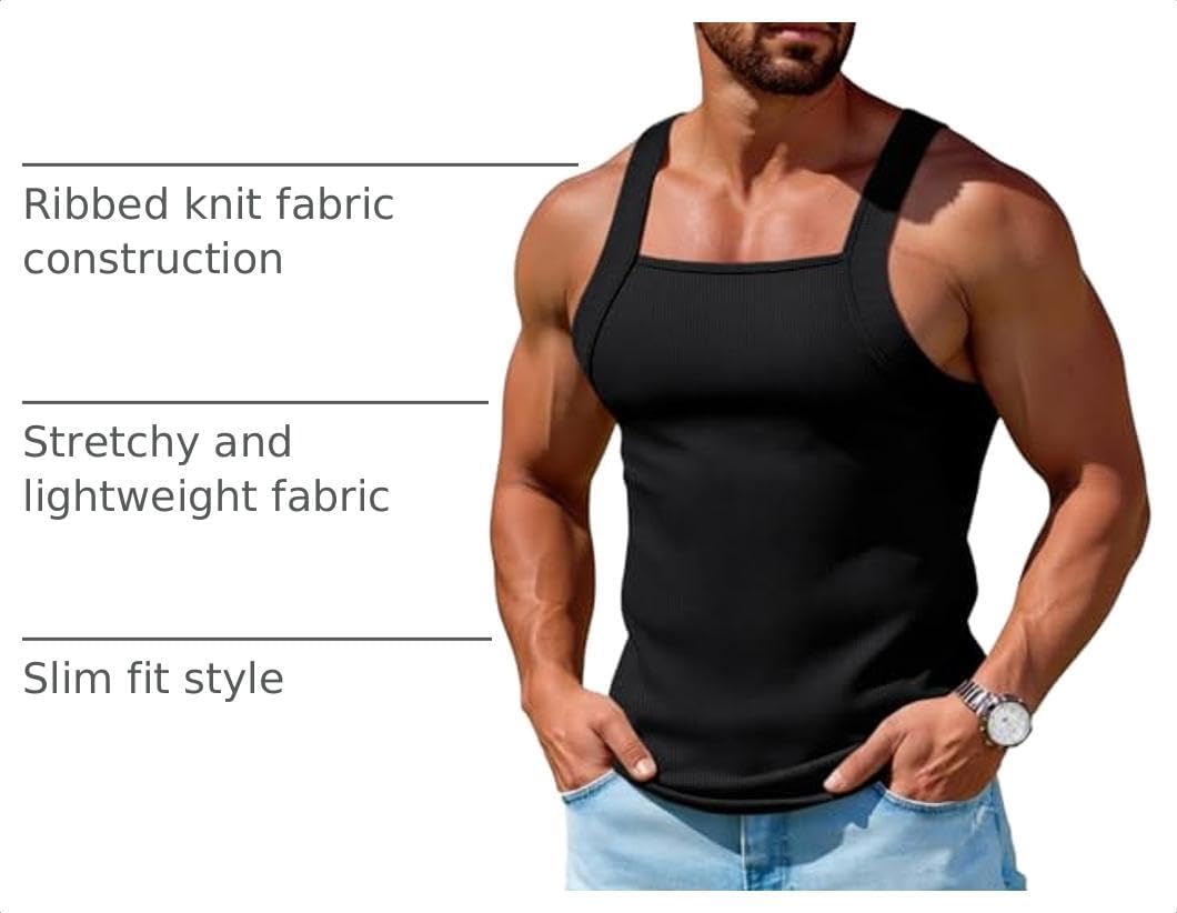 Runcati Mens Ribbed Knit Tank Tops Sleeveless Shirts Summer Gym Muscle Tees