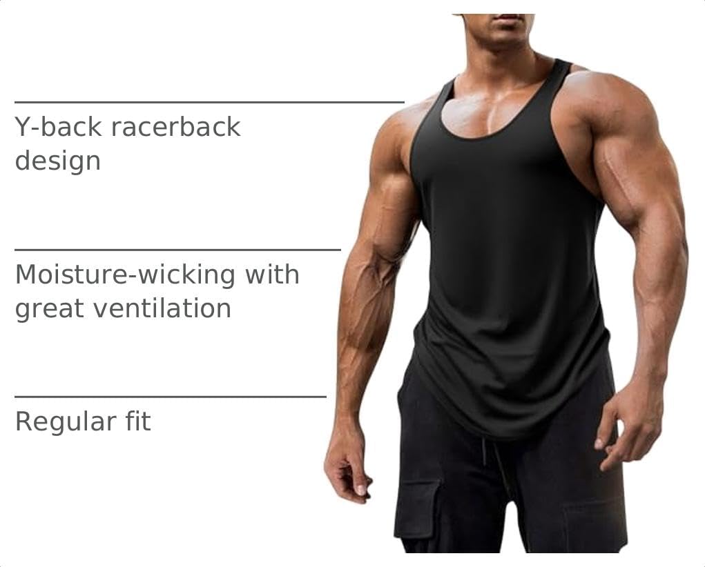 Mens Workout Tank Tops Fitness Bodybuilding Sleeveless Gym Muscle Stringer Shirts