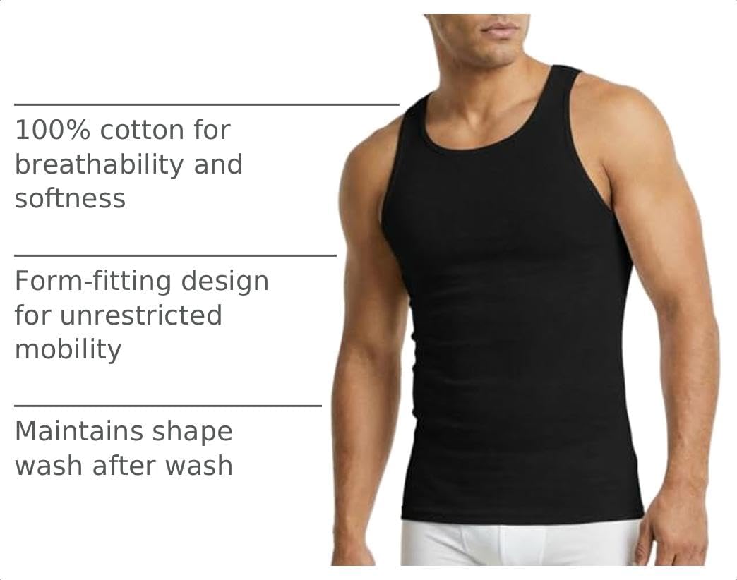 Men’s 3-Pack 100% Cotton Ribbed Sleeveless A-Shirt Tank Top Undershirt