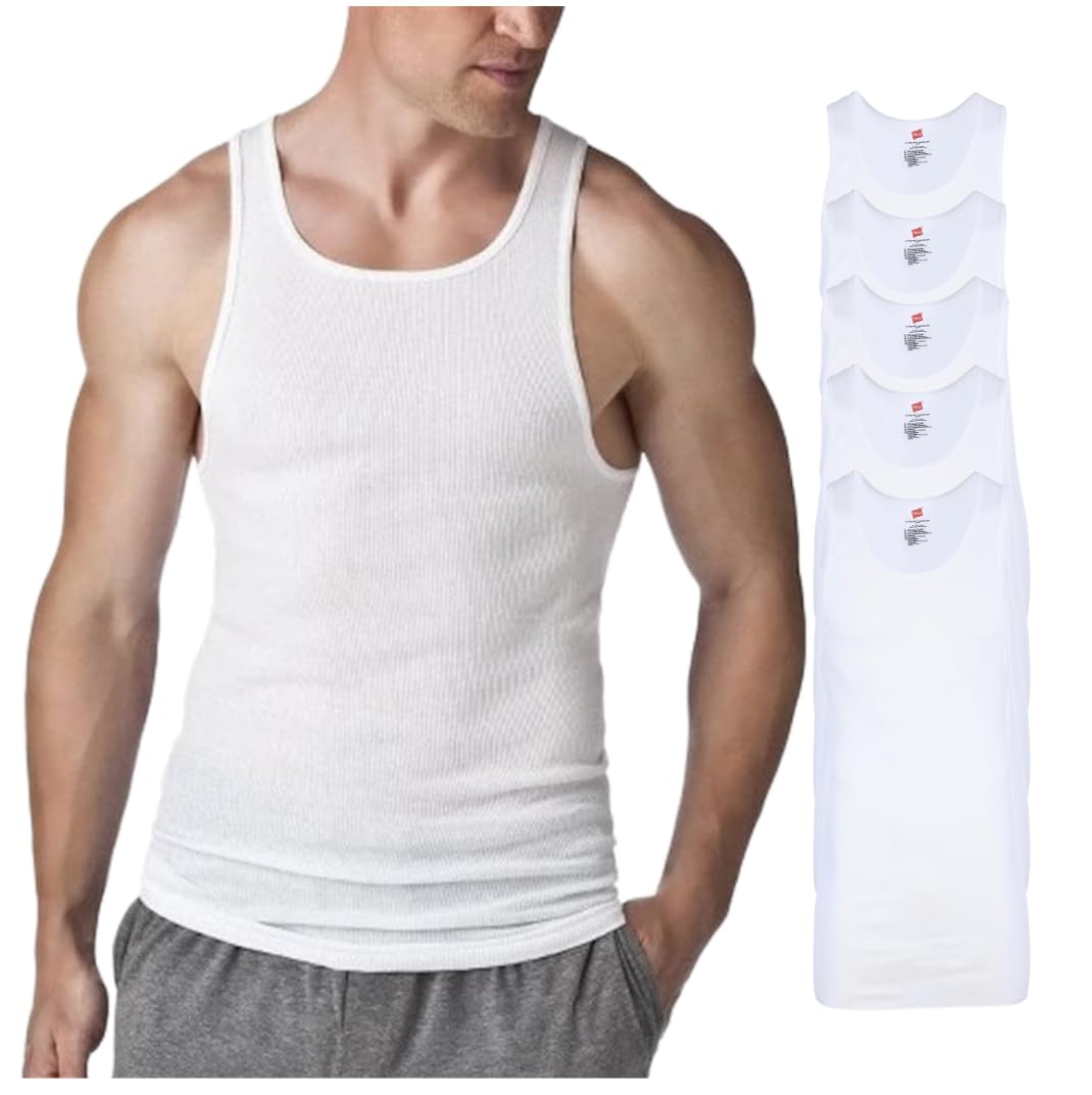 Hanes Men’s Tall 100% Cotton Ribbed Tank Tagless Undershirts, Multipack