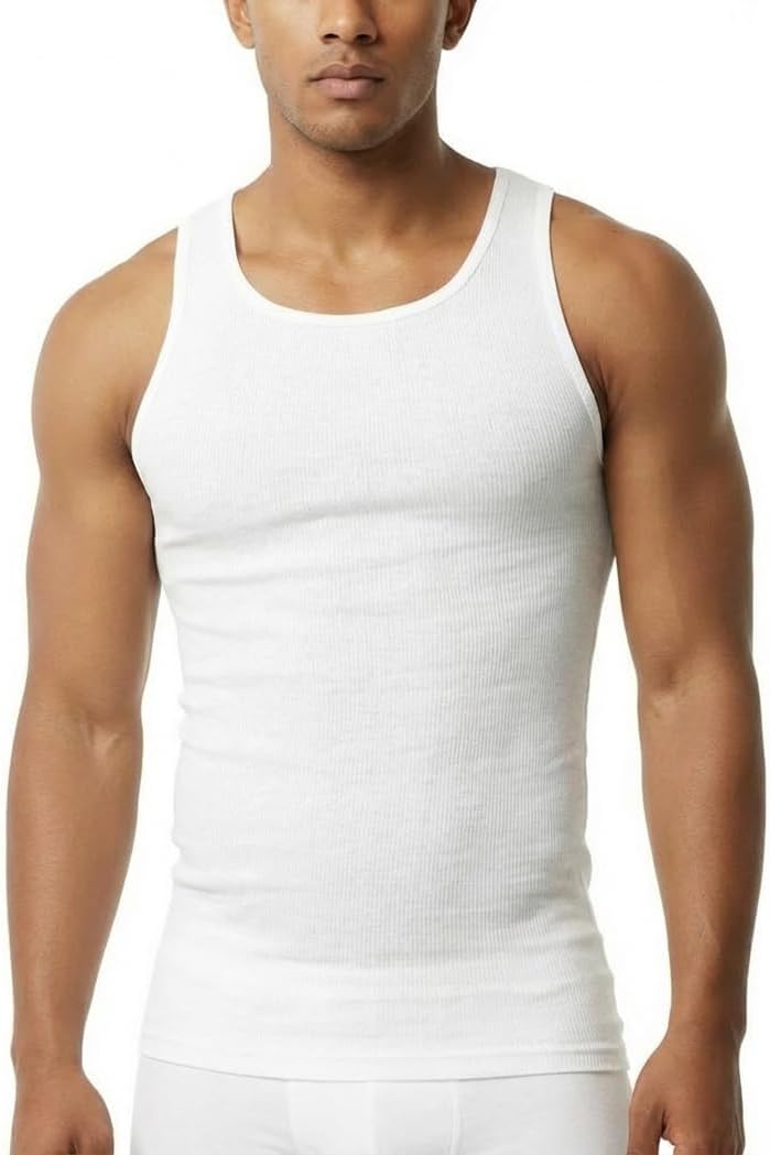 Men’s 3-Pack 100% Cotton Ribbed Sleeveless A-Shirt Tank Top Undershirt