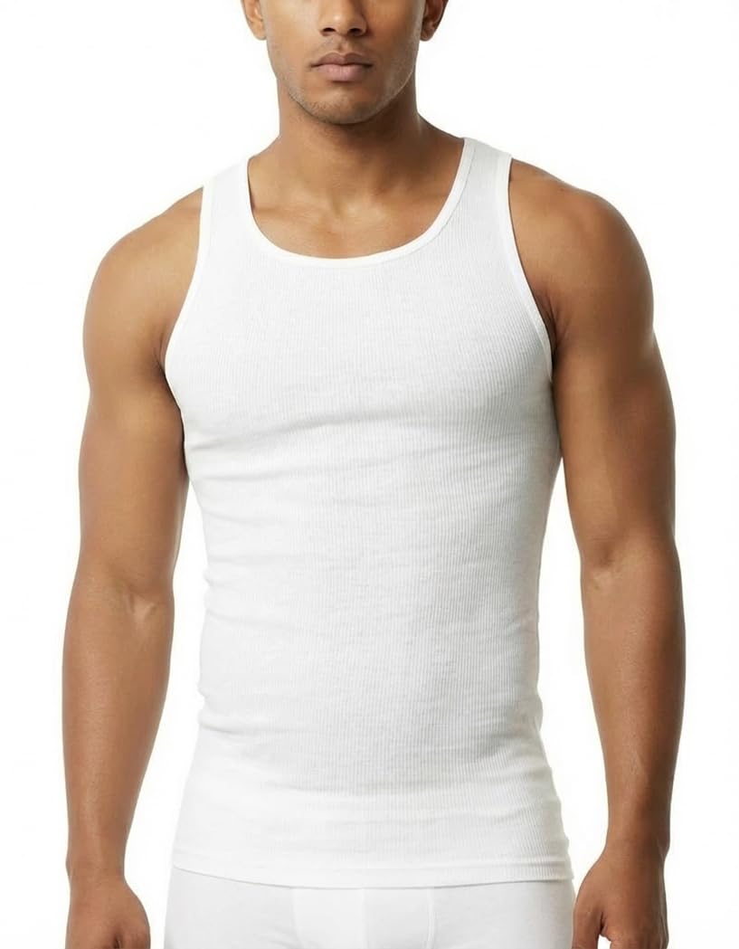 Men’s 3-Pack 100% Cotton Ribbed Sleeveless A-Shirt Tank Top Undershirt