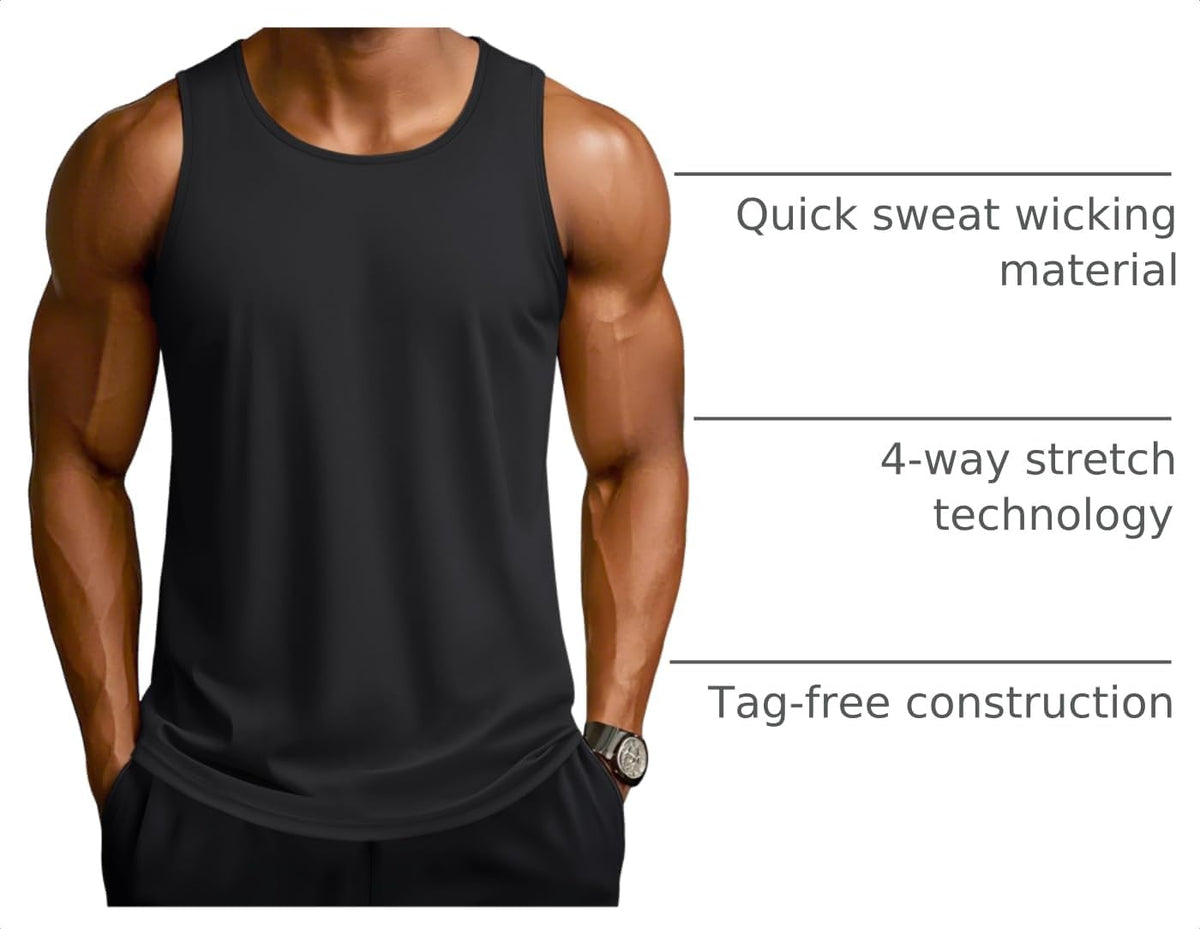 TACVASEN Men's Workout Tank Tops Sleeveless UPF 50+ Summer Sun Shirts Quick Dry for Running Swim Gym Beach