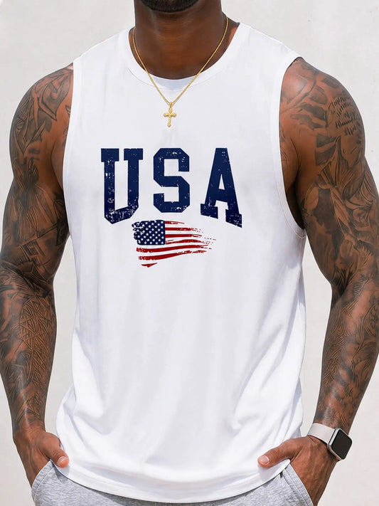 Unisex Letter Printed Vest with Usa Flag Print, Casual Loose-Fit Cartoon Pattern Top, Soft Fabric for Daily Wear & Outdoor Activities