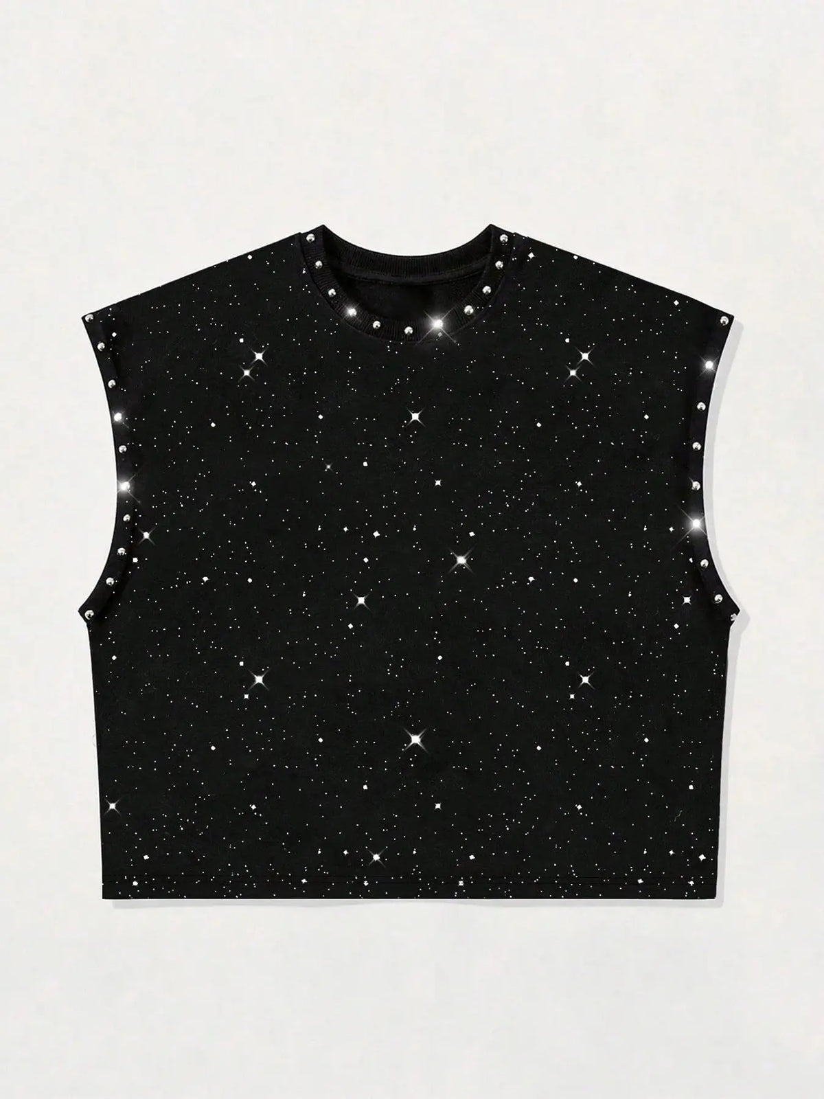 Men's Round Neck Vest, Rhinestone Print, Casual Short Sleeve, Slim Fit, Geometric Pattern, All Seasons, Outdoor & Party Wear