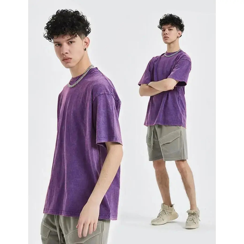 Men's Cotton T-Shirts Half Short Sleeves Casual Loose Soild Streetwear Tops, Unisex Retro Street T-Shirts, Loose Fit Acid Washed  men's t shirts,summerwins,father'sdaygifts,back to school,back to school shopping