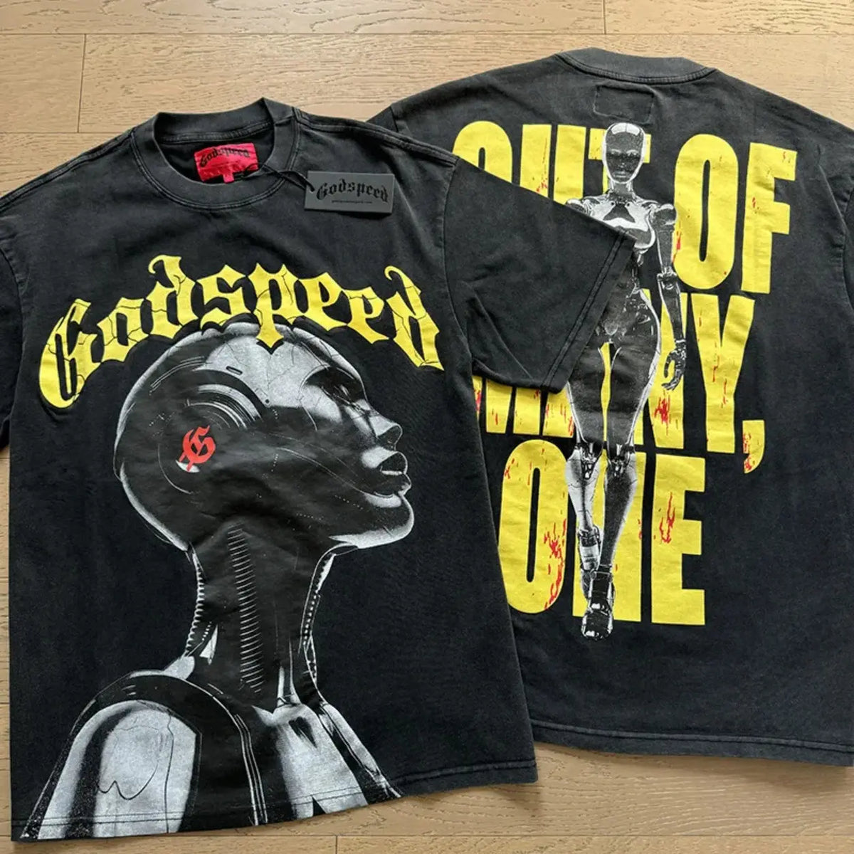 European American Casual Y2K GODSPEED Trade Rock Band Retro Washing Short Sleeve T-Shirt Casual Loose Men Women Couples Bottom Shirt