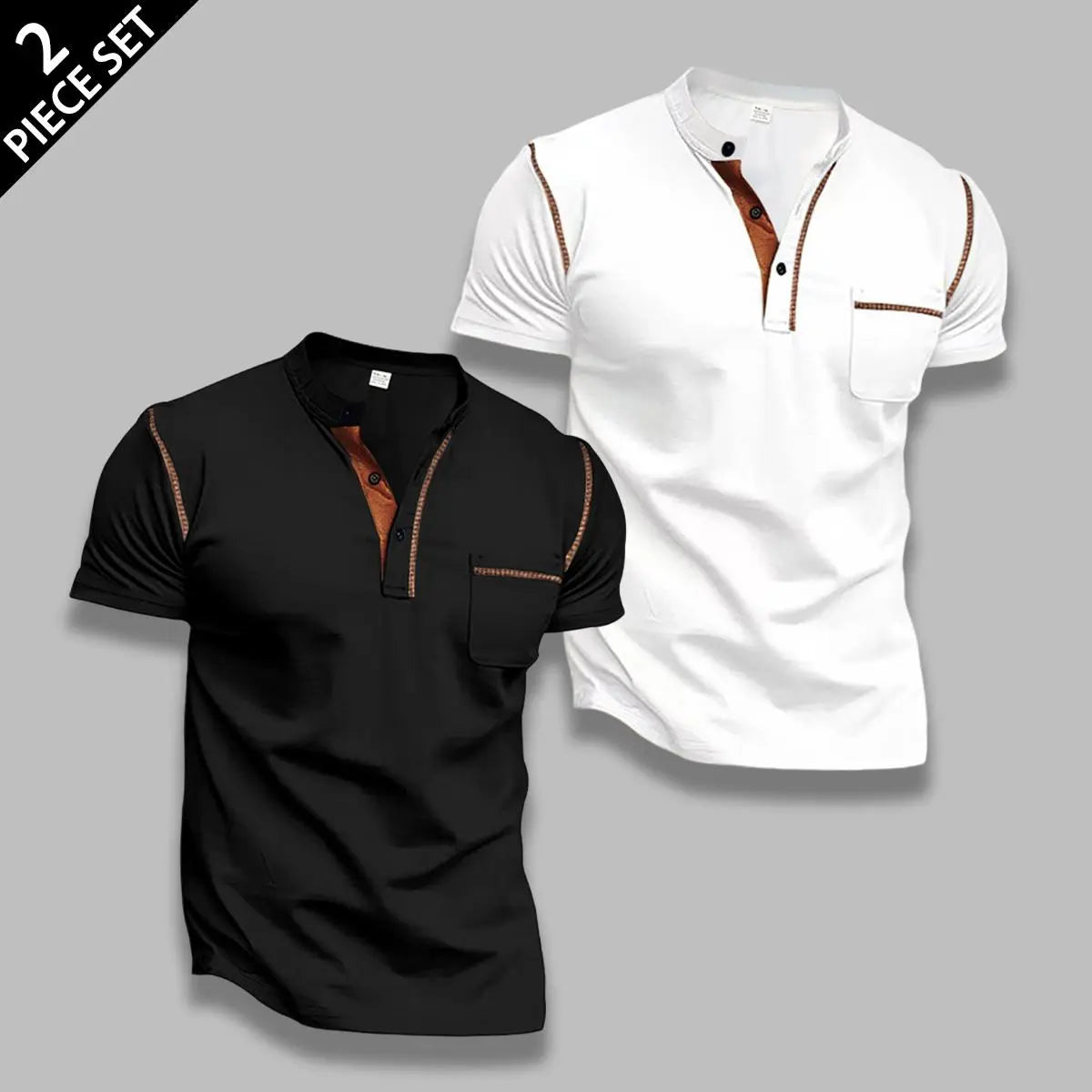 Men's 4-Pack Slim Fit Shortsleeve Henley T-Shirts, Classic Stylish Menswear Tops with Chest Pocket, Contrast Stitch, Breathable Fabric for Daily Wear
