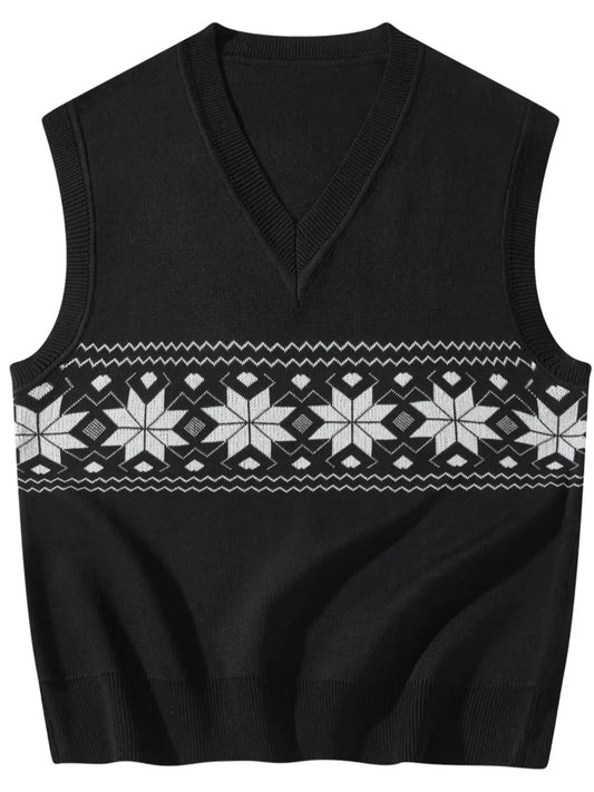 Men's Regular Fit Geometric Print V Neck Sweater Vest, Menswear Casual Stylish Fashion Preppy Youthful Aesthetic Sleeveless Knit Top for Fall & Winter Aesthetic