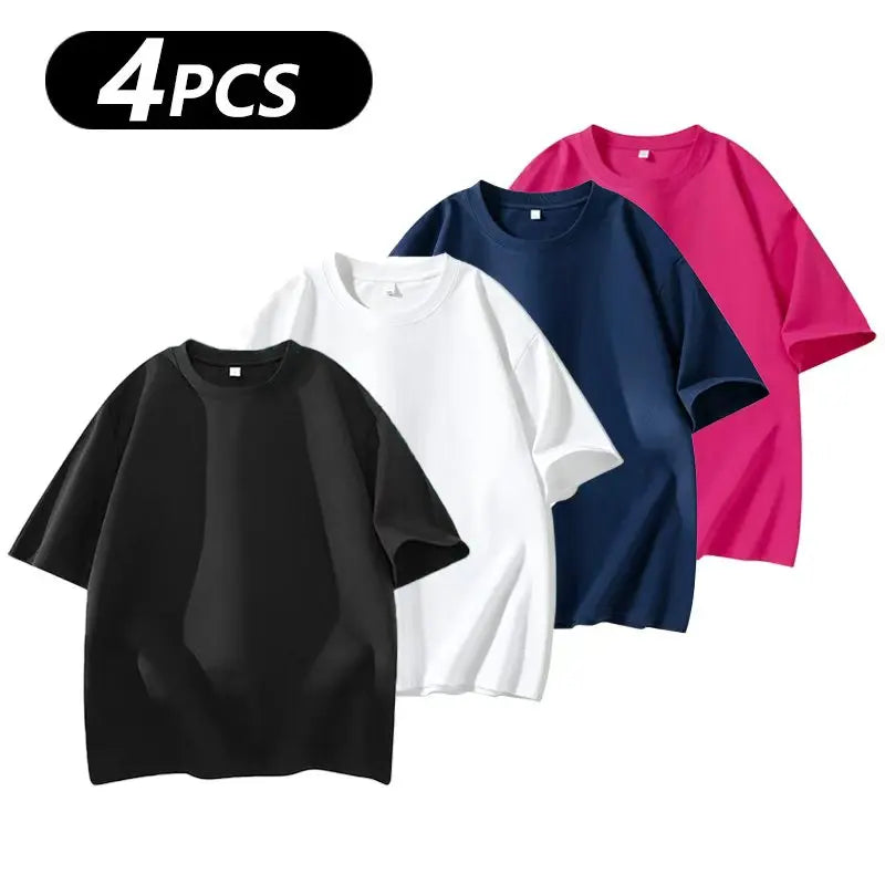 Men's 100% cotton Crew  T-Shirts Set - Soft Loose Fit Navy Gray Black for Casual Daily Wear Streetwear Crewneck