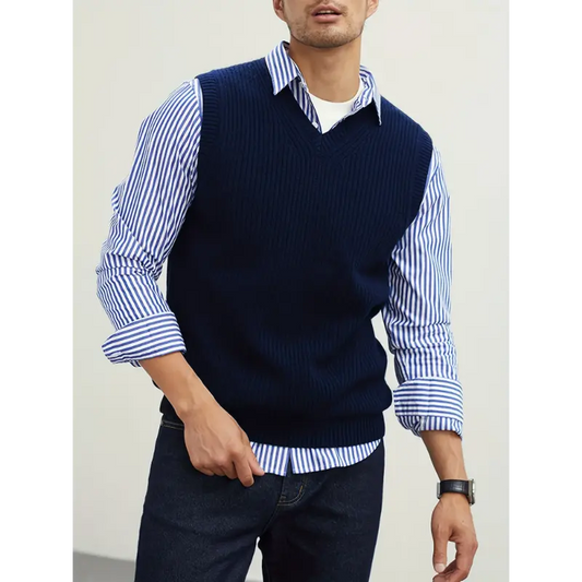 Menswear Stretch V Neck Sweater Vest Pullover Solid Color Sleeveless Preppy Style Black Collar for Fall Winter Nylon Fabric Beige Tops Casual Knit Wool