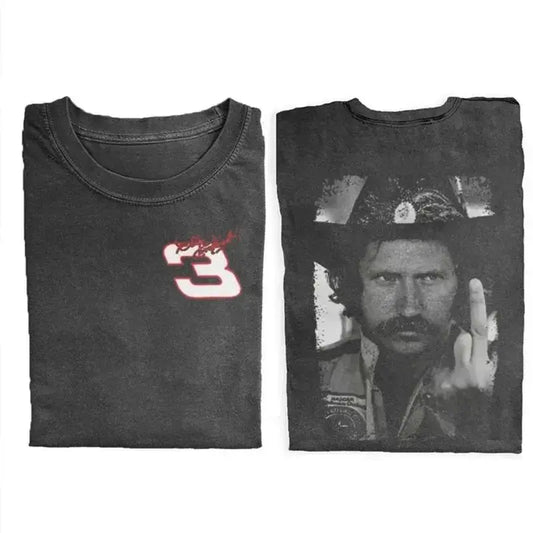 Dale Earnhardt Middle Finger Vintage Short-Sleeve Casual T-Shirt - Trendy Graphic Shirt, NASCAR Racing Fan Top, Vintage Clothing, Cool Gifts for Guys, Shortsleeve, Trendy Graphic Shirts, T Shirts