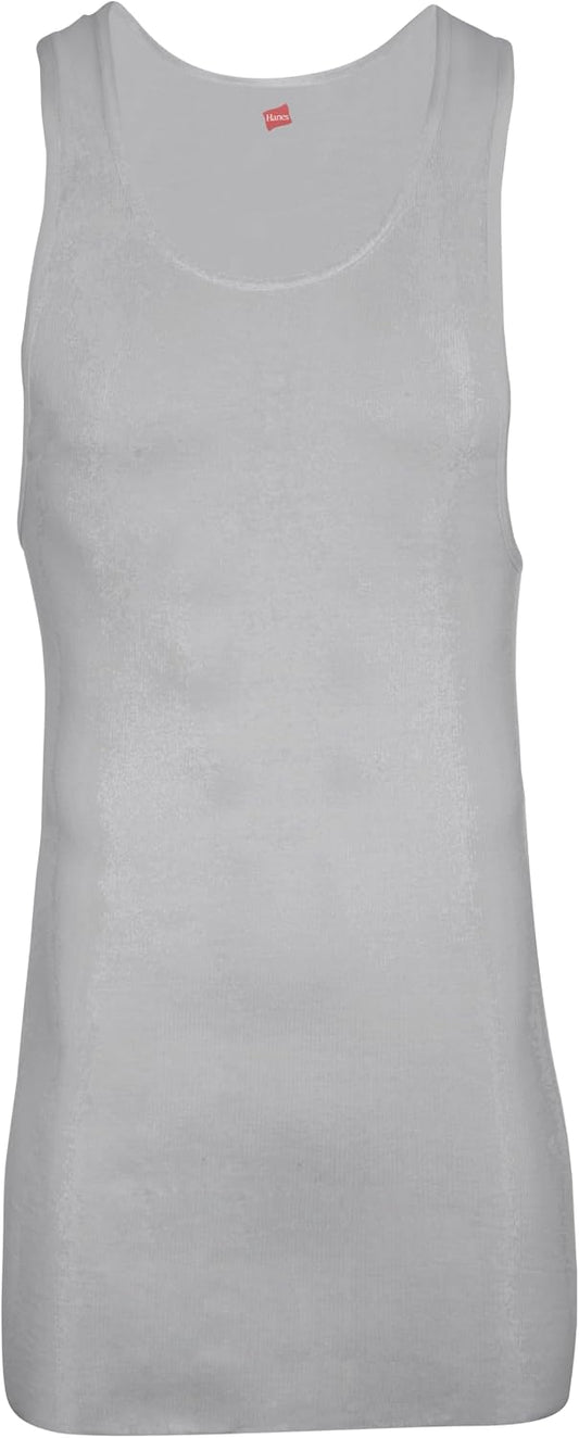 Hanes Men’s Tall 100% Cotton Ribbed Tank Tagless Undershirts, Multipack