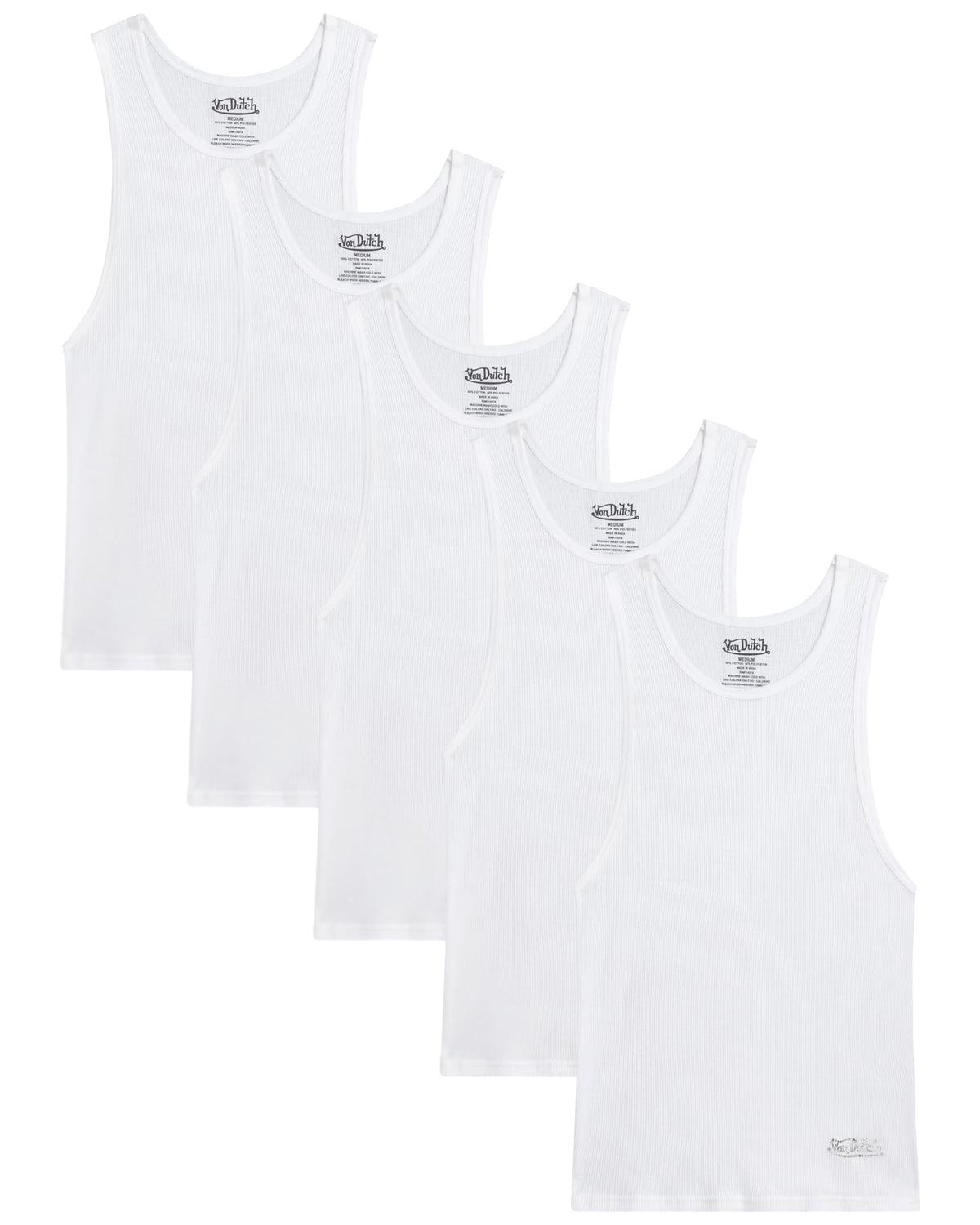 Von Dutch Mens Tank Tops 5 Pack Soft Cotton Ribbed Sleeveless Undershirts