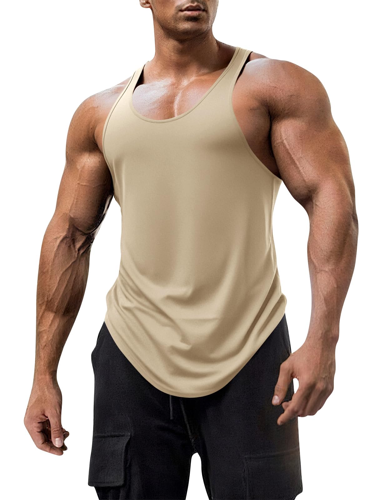 Mens Workout Tank Tops Fitness Bodybuilding Sleeveless Gym Muscle Stringer Shirts