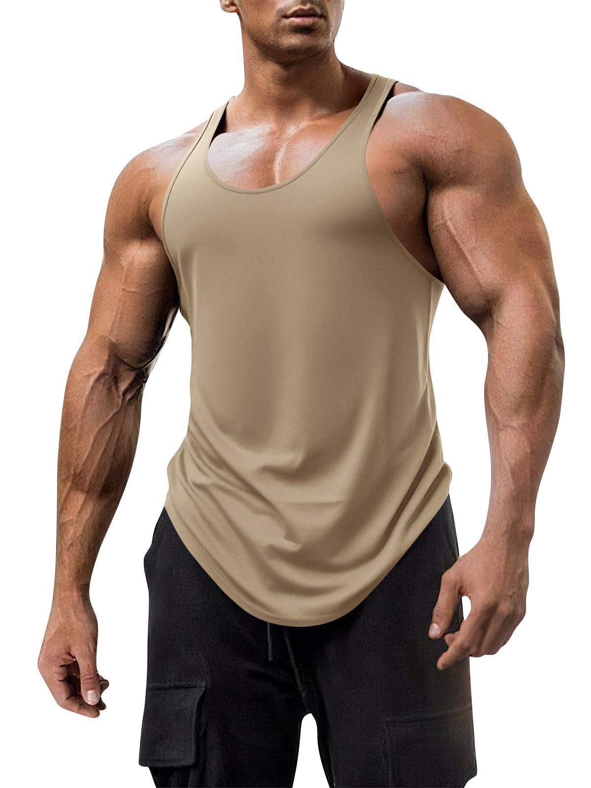 Mens Workout Tank Tops Fitness Bodybuilding Sleeveless Gym Muscle Stringer Shirts