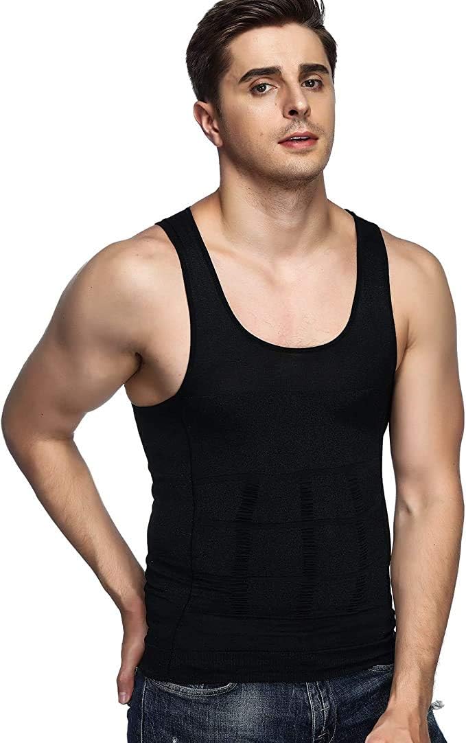 Odoland 5 Pack Men's Compression Shirt Body Shapewear Tummy Tank Top