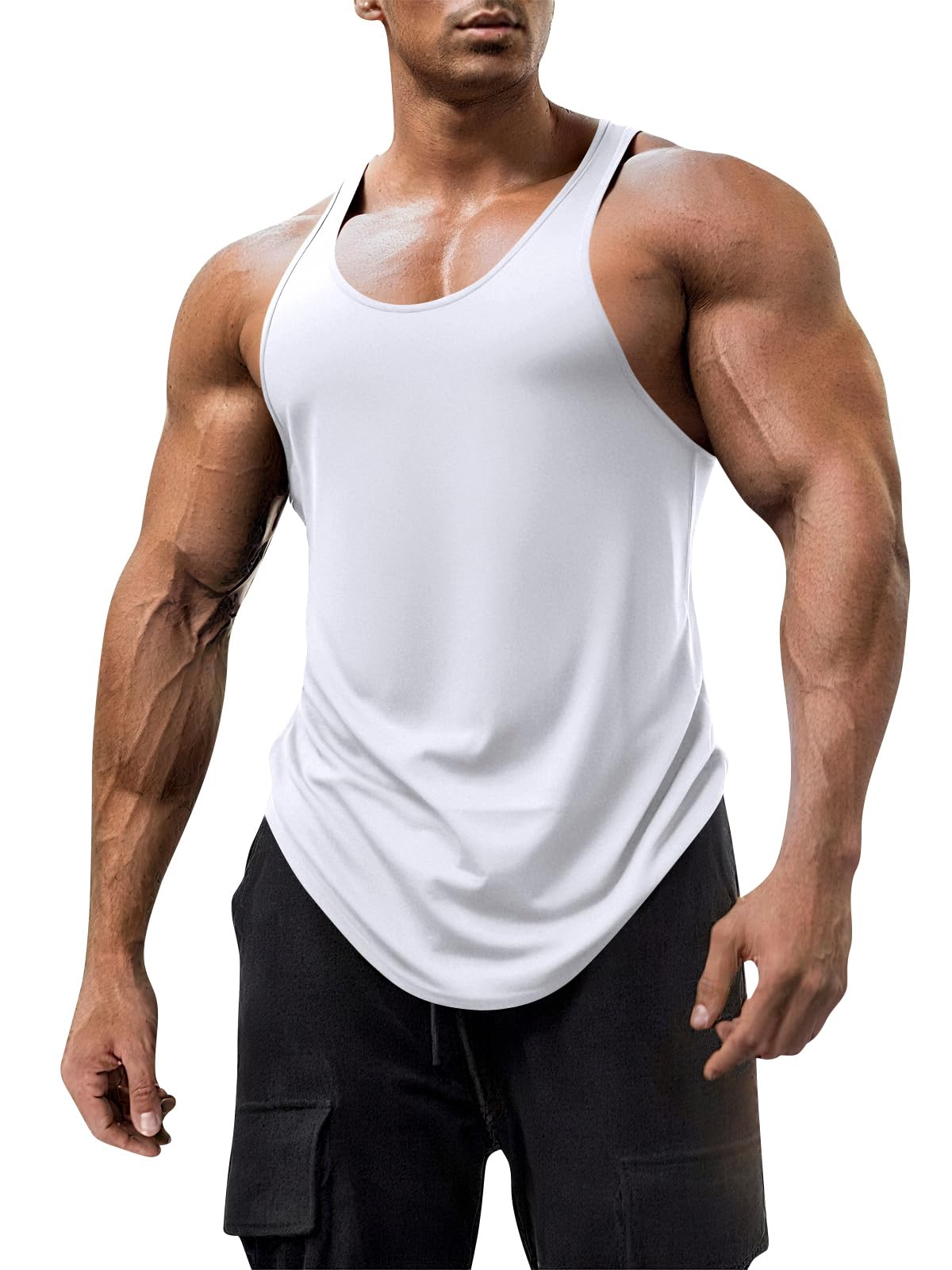 Mens Workout Tank Tops Fitness Bodybuilding Sleeveless Gym Muscle Stringer Shirts