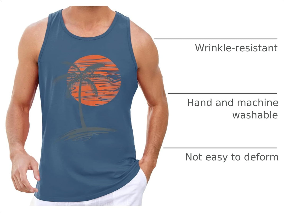 Mens Sleeveless Tank Tops Graphic Gym Shirts Palm Tree T-Shirt