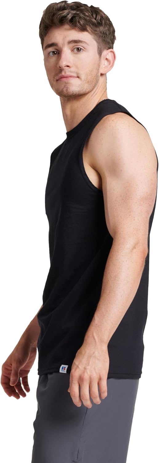 Russell Athletic Men's Dri-Power Cotton Blend Sleeveless Muscle Shirts,Moisture Wicking,Odor Protection, UPF 30+, Sizes S-4X