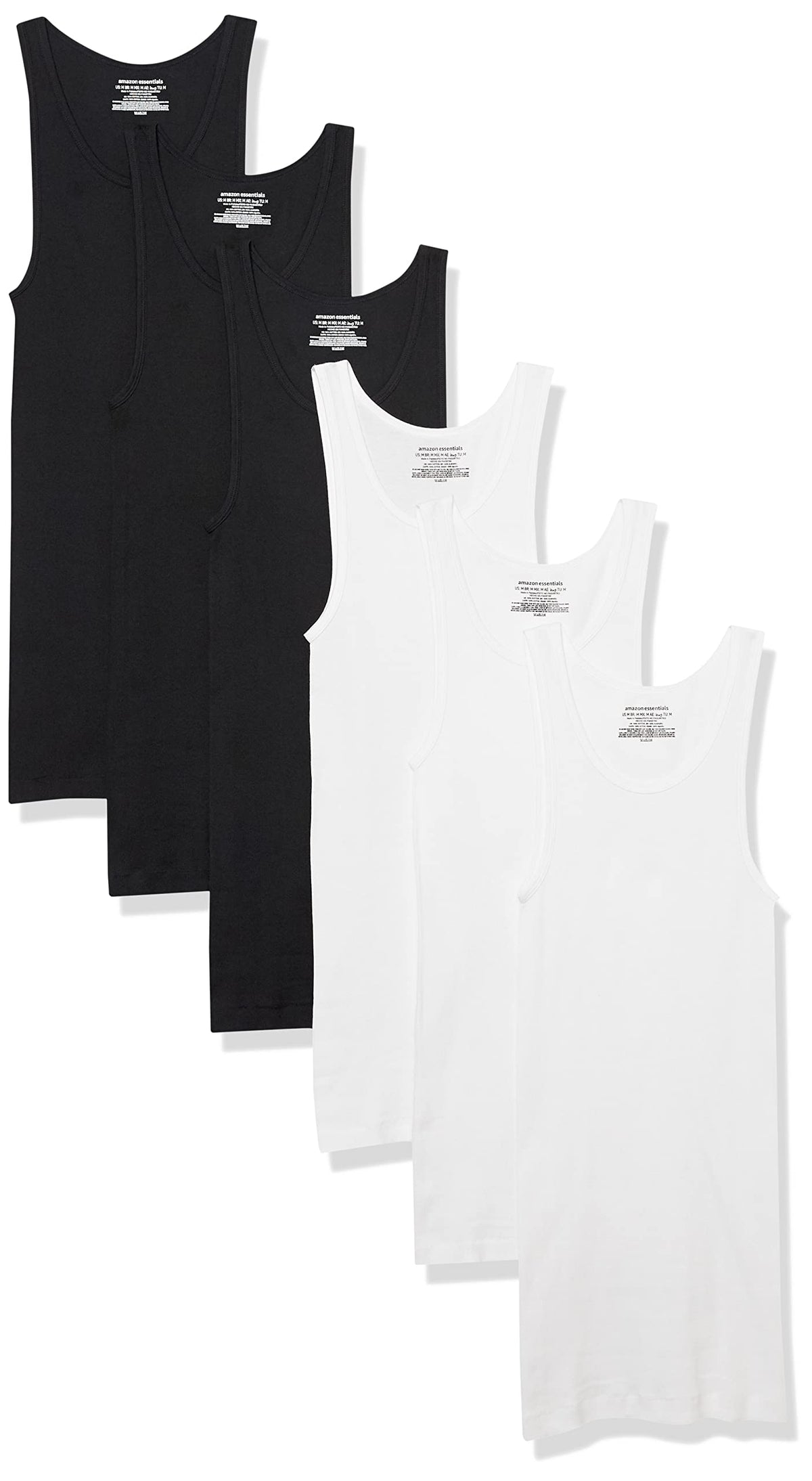 Amazon Essentials Men's Lightweight Breathable Cotton Slim Fit Tank Undershirts, Pack of 6