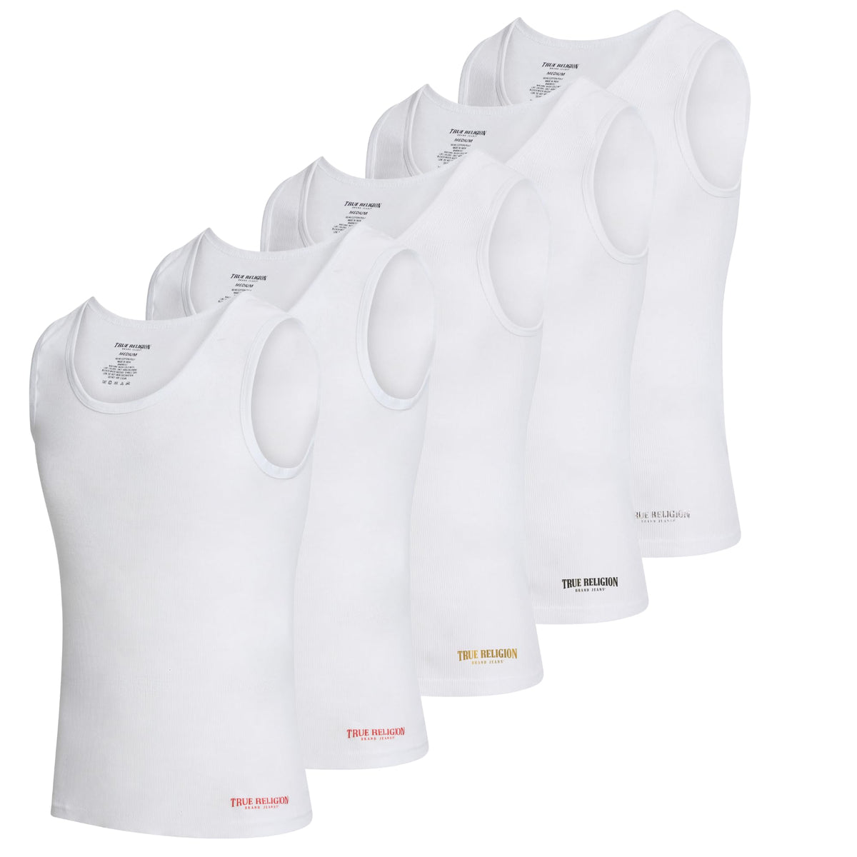 True Religion Lightweight Tank Tops for Men 5 Pack Undershirt Ribbed Cotton