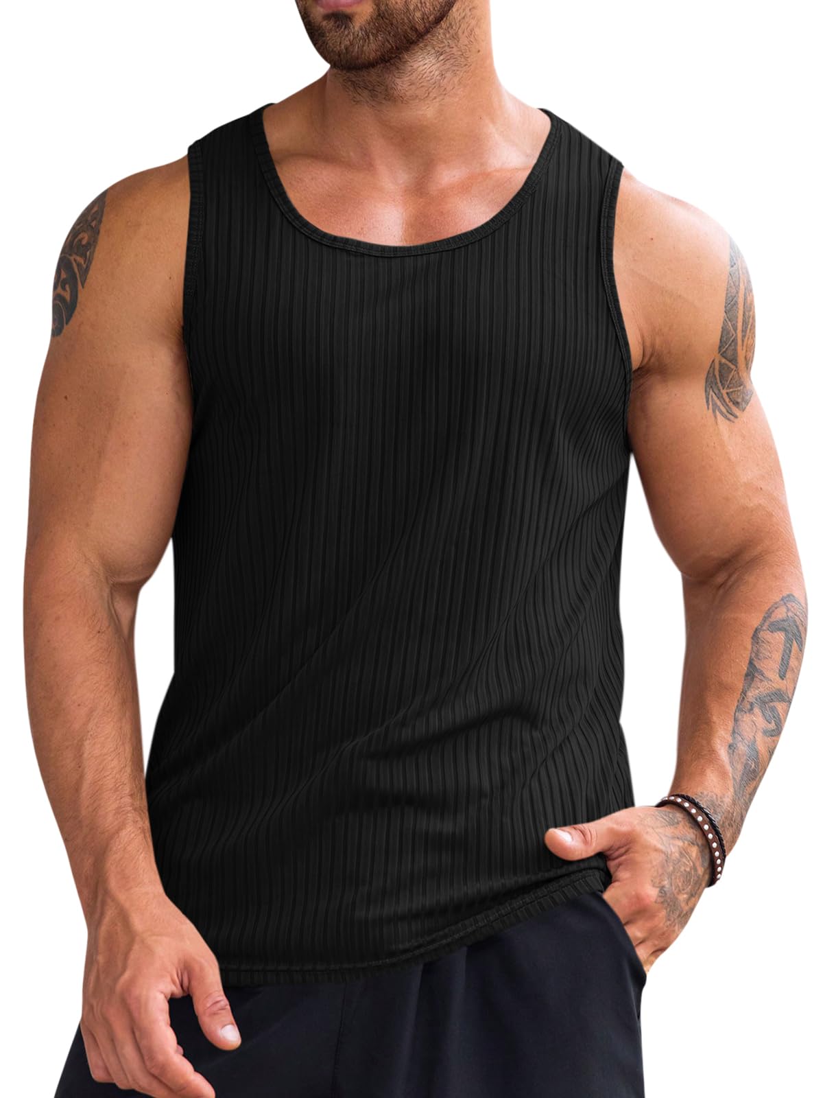 Runcati Men's Ribbed Tank Tops Knit Sleeveless Workout T Shirt