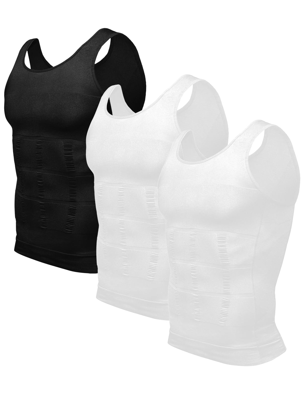 Odoland Men Compression Shirt 3 Pack Body Shaper Vest Tank Top