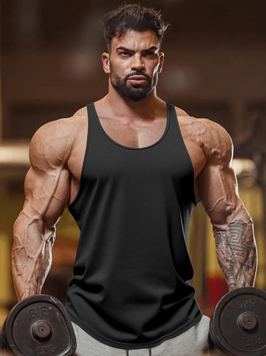 Mens Workout Tank Tops Fitness Bodybuilding Sleeveless Gym Muscle Stringer Shirts