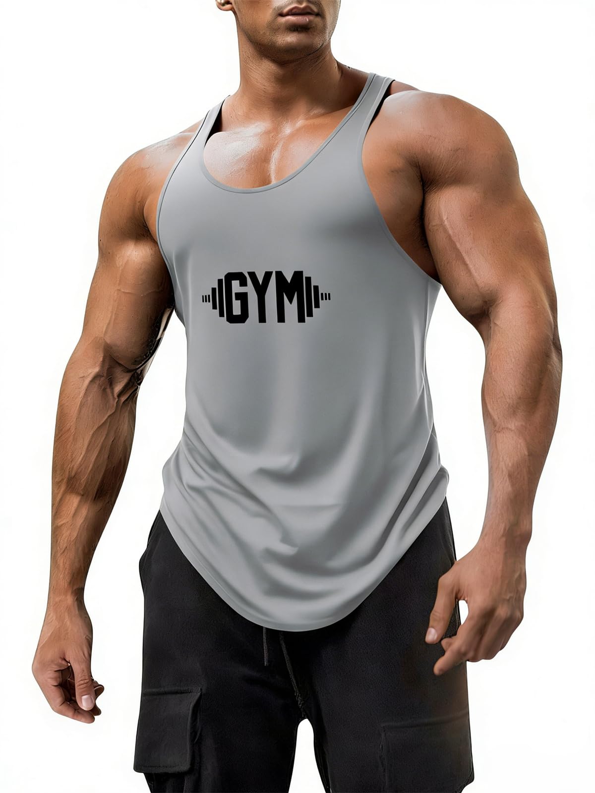 Mens Workout Tank Tops Fitness Bodybuilding Sleeveless Gym Muscle Stringer Shirts