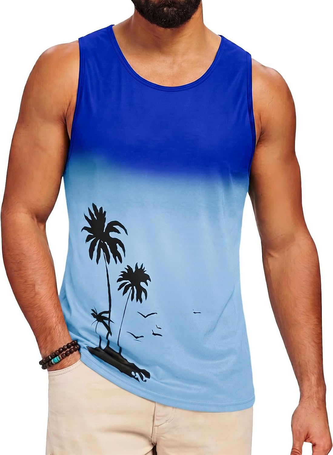 Runcati Mens Graphic Tank Tops Sleeveless Palm Tree Shirts Beach Top