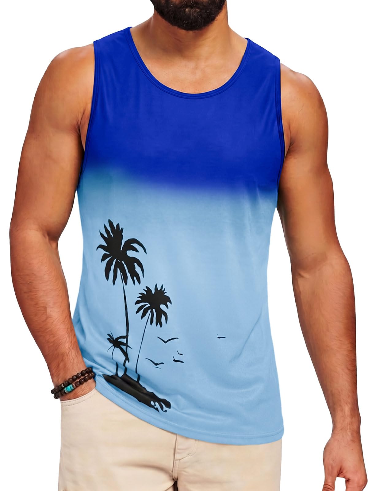 Runcati Mens Graphic Tank Tops Sleeveless Palm Tree Shirts Beach Top