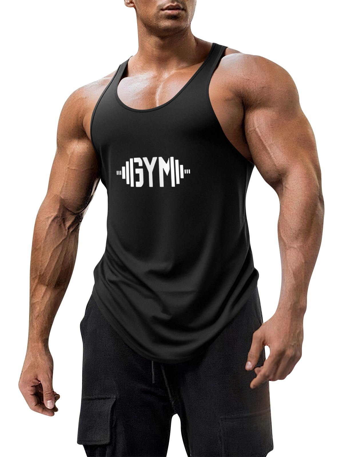 Mens Workout Tank Tops Fitness Bodybuilding Sleeveless Gym Muscle Stringer Shirts